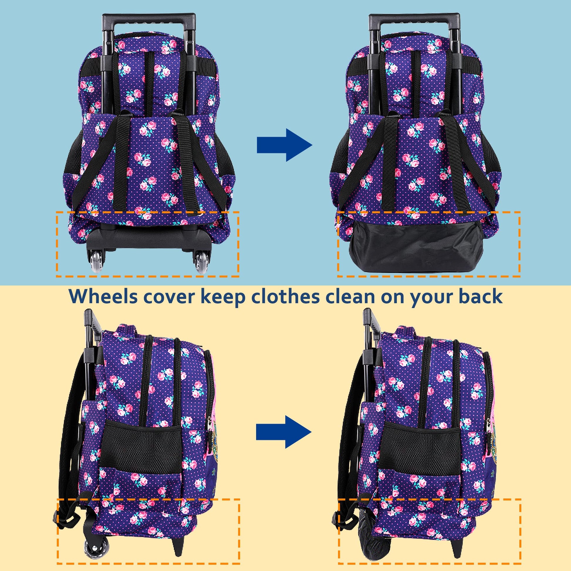 seastig Rolling Backpack for Kids Wheeled Backpack Double Handle Wheeled Backpack with Lunch Bag and Pencil Case Set