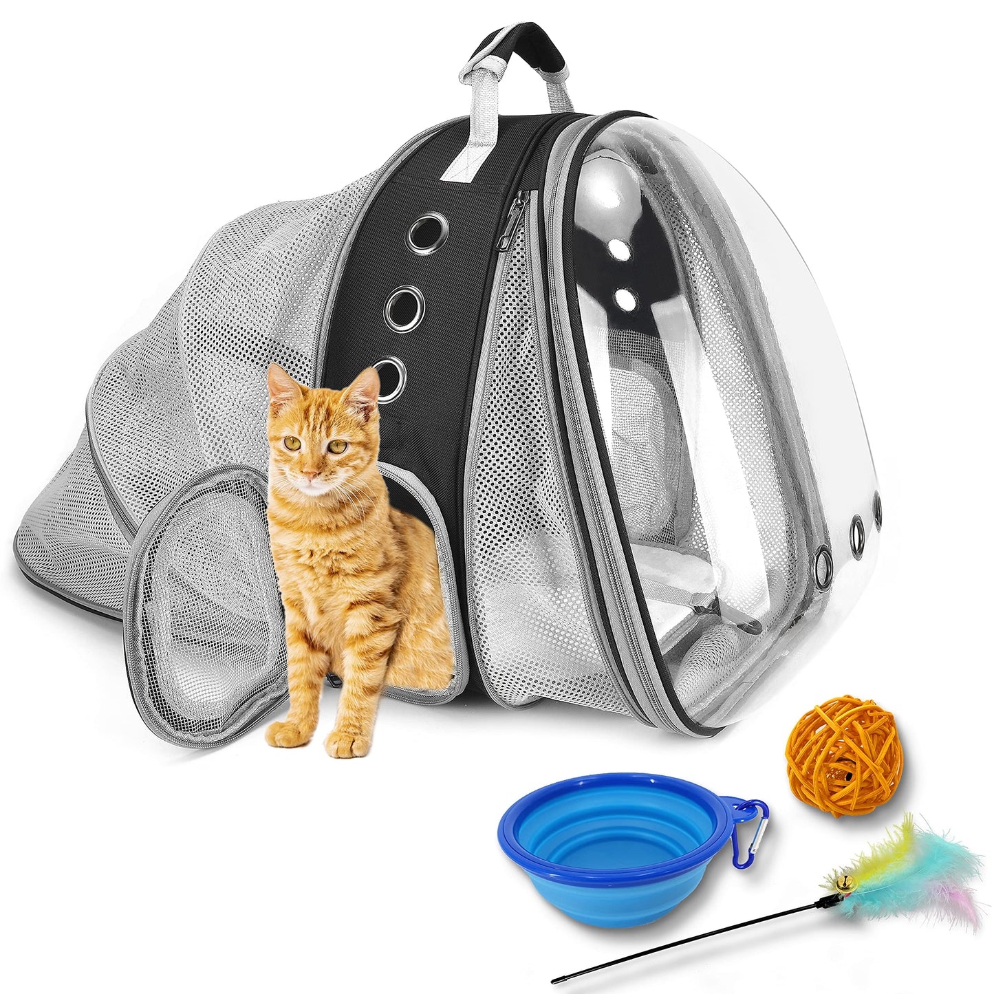 Cat Backpack, Expandable Front and Back Pet Backpack Carrier, Airline-Approved, Animal Carrying Backpacks for Cat and Dog, Transparent Capsule Dog Backpack for Travel, Hiking, and Outdoor Use