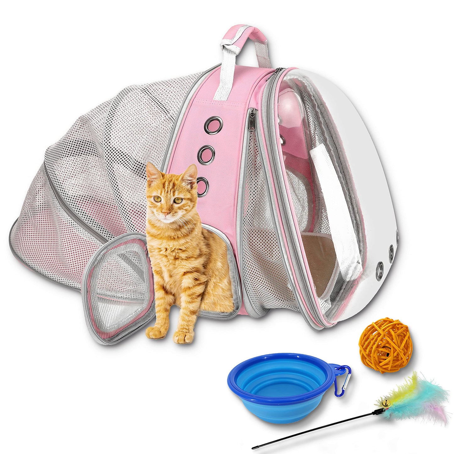 Cat Backpack, Expandable Front and Back Pet Backpack Carrier, Airline-Approved, Animal Carrying Backpacks for Cat and Dog, Transparent Capsule Dog Backpack for Travel, Hiking, and Outdoor Use